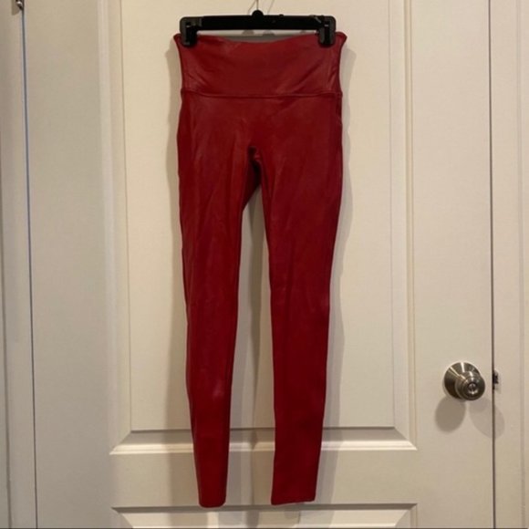 Spanx Faux Leather Leggings in Color Crimson - Picture 5 of 5